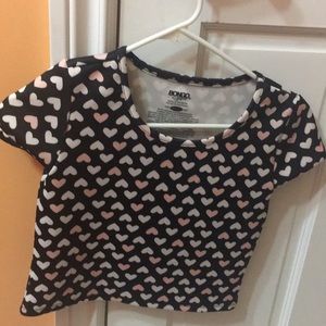 black and white crop top with hearts